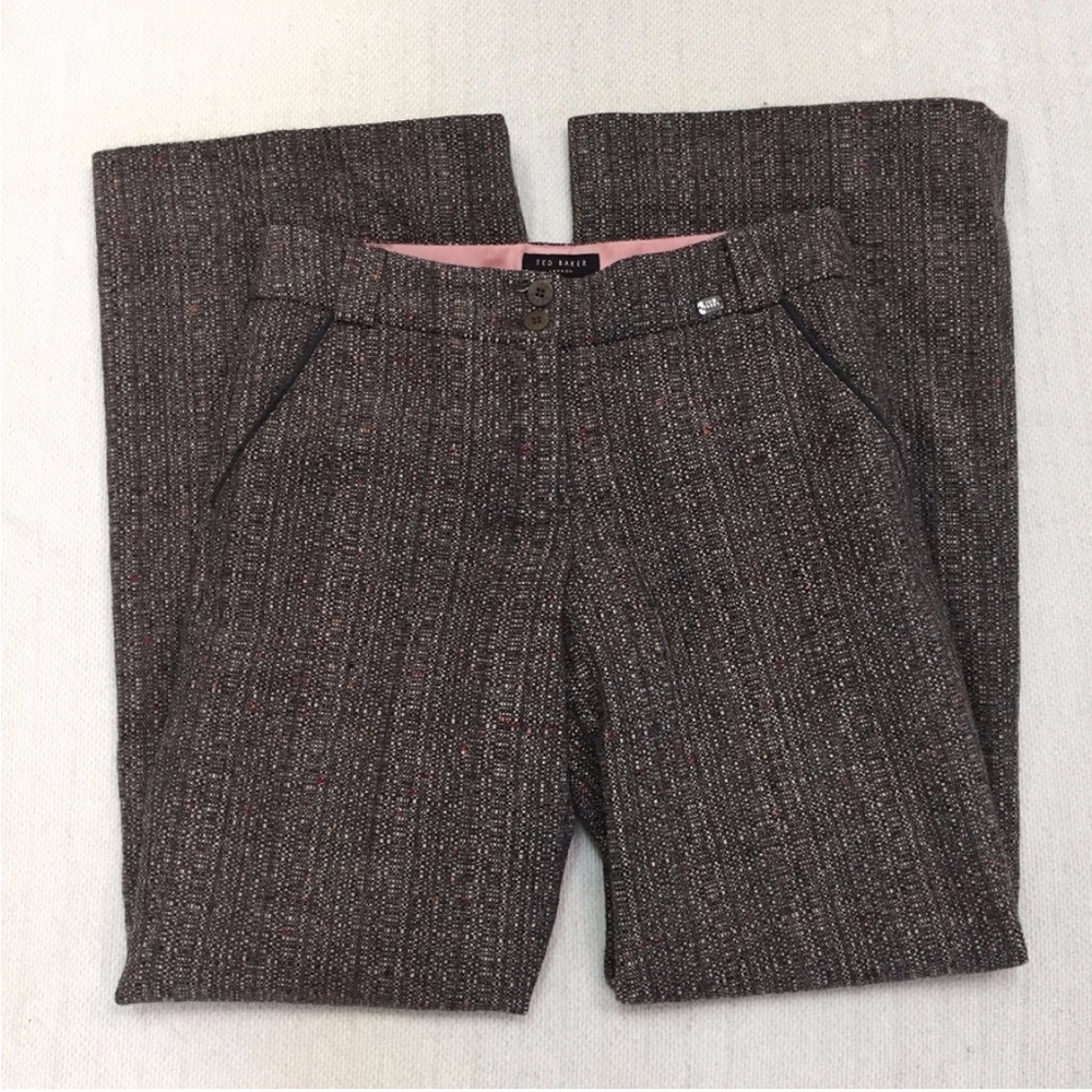 TED BAKER wool tweed wide leg crop pants